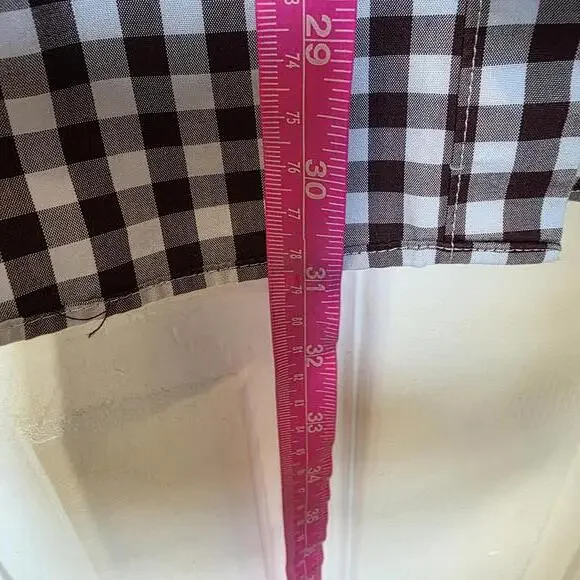 Lands' End Women's 22W Brown and White Gingham Cotton Button-Up Shirt - Picture 7 of 8
